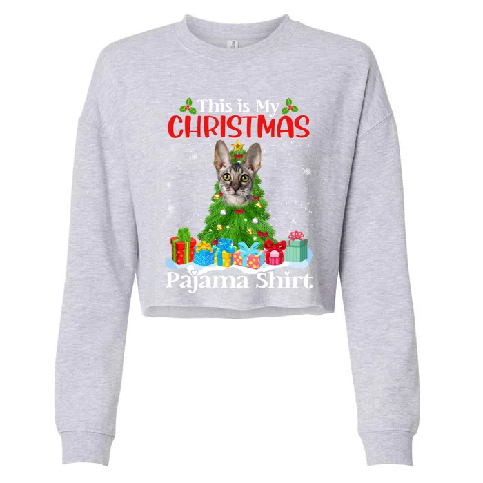 Cute Xmas Tree Cornish Rex Cat Santa Merry Catmas Costume Gift Cropped Pullover Crew