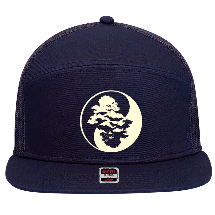 Cool Yin And Yang Circle With Trees Forest Harmony Yin Yang Gift 7 Panel Mesh Trucker Snapback Hat