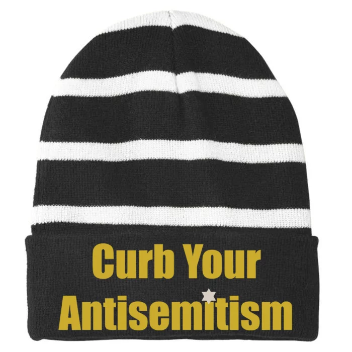 Curb Your Antisemitism Support Israel Striped Beanie with Solid Band