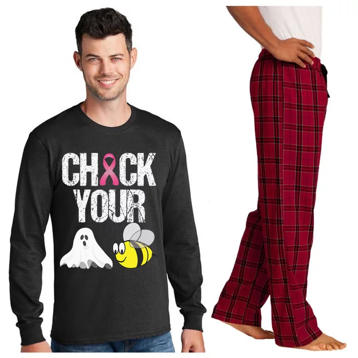 Check Your Boo Bees Funny Breast Cancer Halloween Gift Long Sleeve Pajama Set