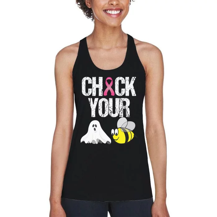 Check Your Boo Bees Funny Breast Cancer Halloween Gift Women's Racerback Tank