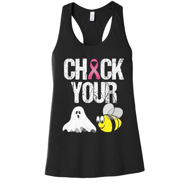 Check Your Boo Bees Funny Breast Cancer Halloween Gift Women's Racerback Tank