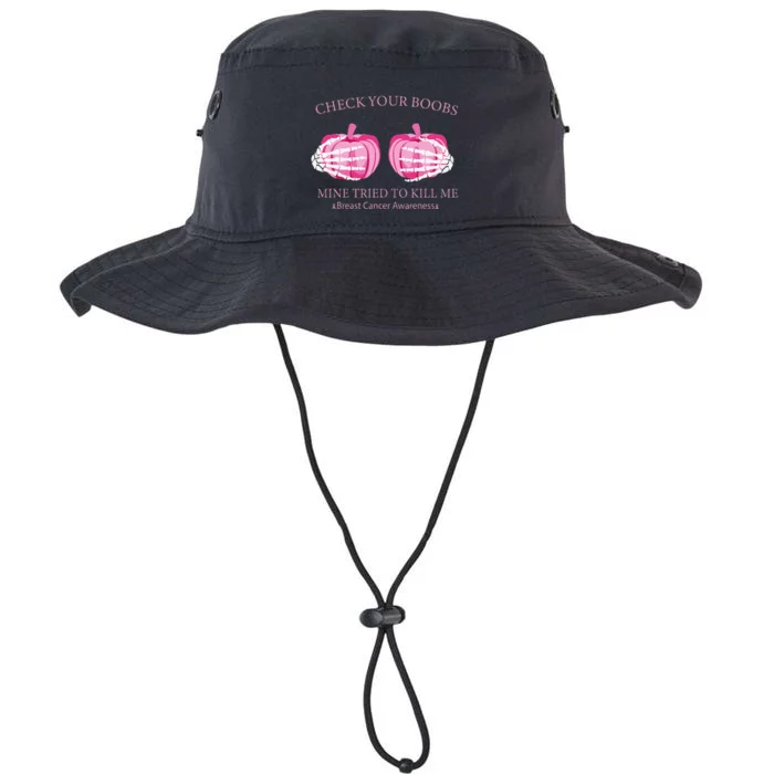 Check Your Boobs Mine Tried To Kill Me Breast Cancer Pumpkin Legacy Cool Fit Booney Bucket Hat