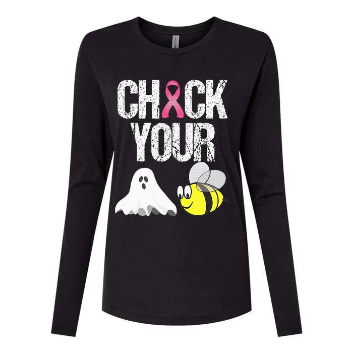 Check Your Boo Bees Funny Breast Cancer Halloween Gift Womens Cotton Relaxed Long Sleeve T-Shirt