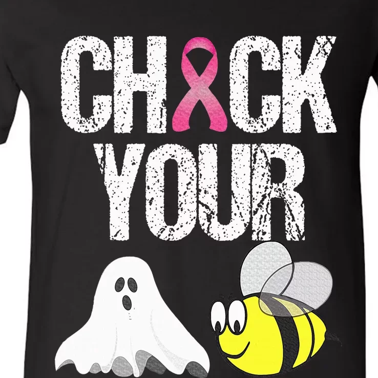 Check Your Boo Bees Funny Breast Cancer Halloween Gift V-Neck T-Shirt