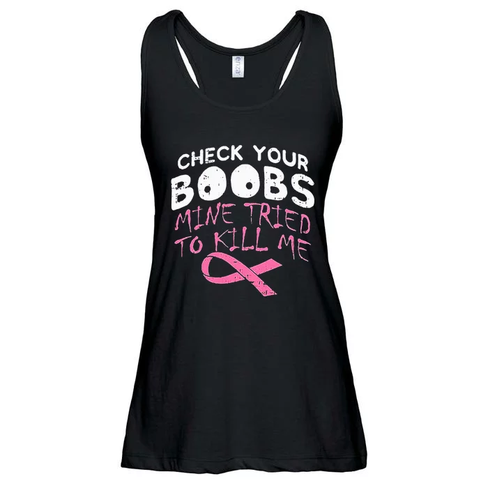 Check Your Boobs Mine Tried To Kill Me Ladies Essential Flowy Tank