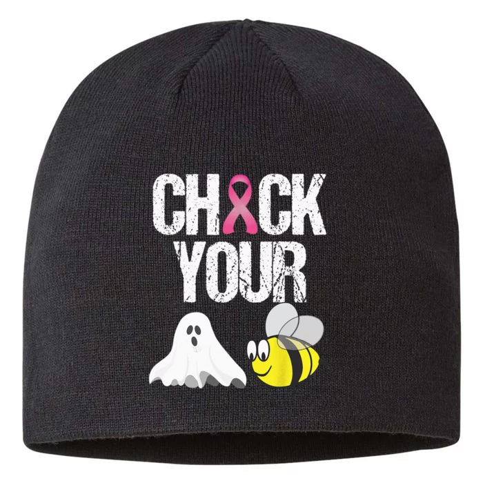 Check Your Boo Bees Funny Breast Cancer Halloween Gift 8 1/2in Sustainable Knit Beanie