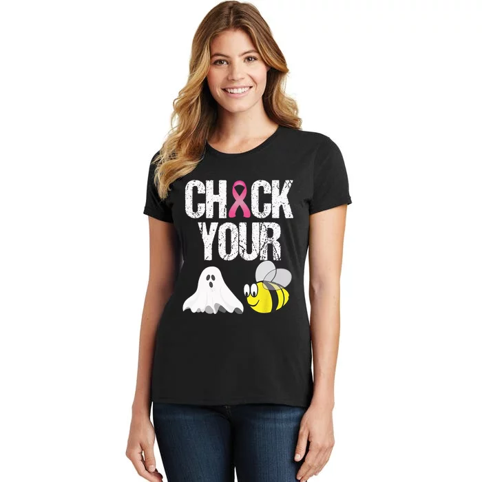 Check Your Boo Bees Funny Breast Cancer Halloween Gift Women's T-Shirt