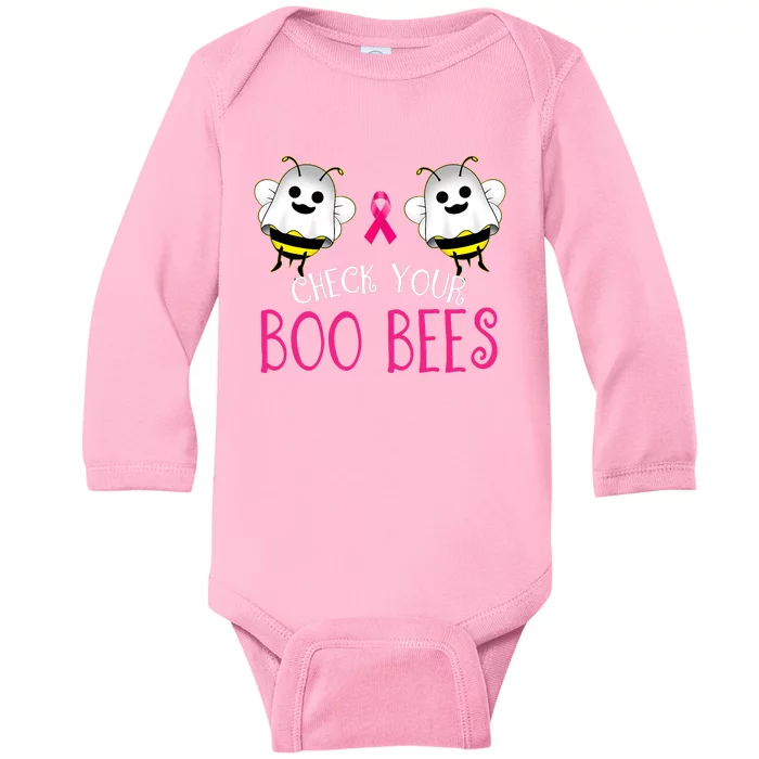 Check Your Boo Bees Funny Breast Cancer Halloween Baby Long Sleeve Bodysuit