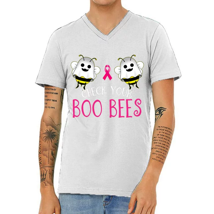 Check Your Boo Bees Funny Breast Cancer Halloween V-Neck T-Shirt