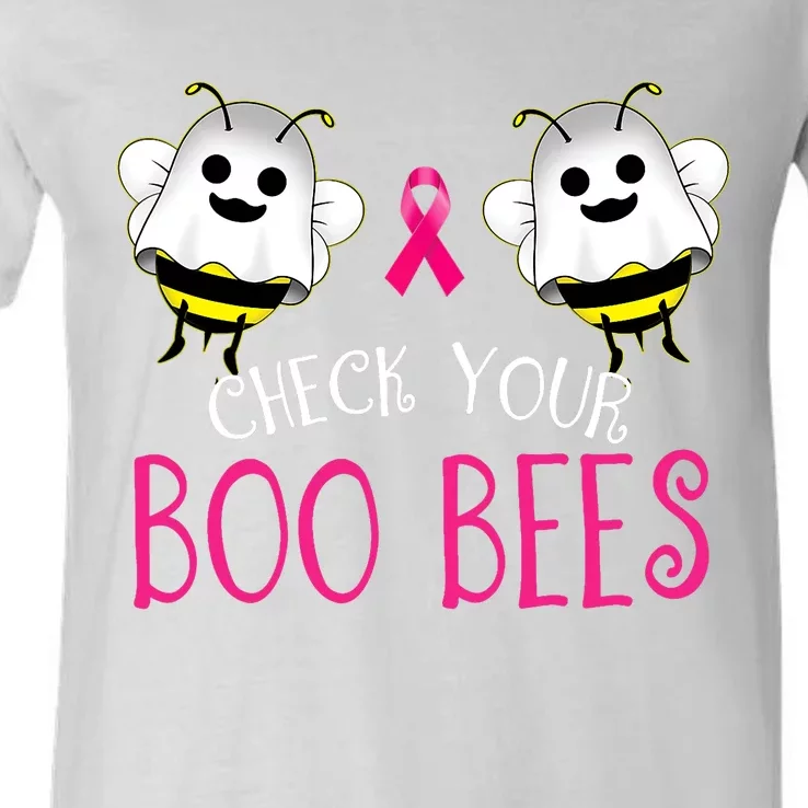 Check Your Boo Bees Funny Breast Cancer Halloween V-Neck T-Shirt