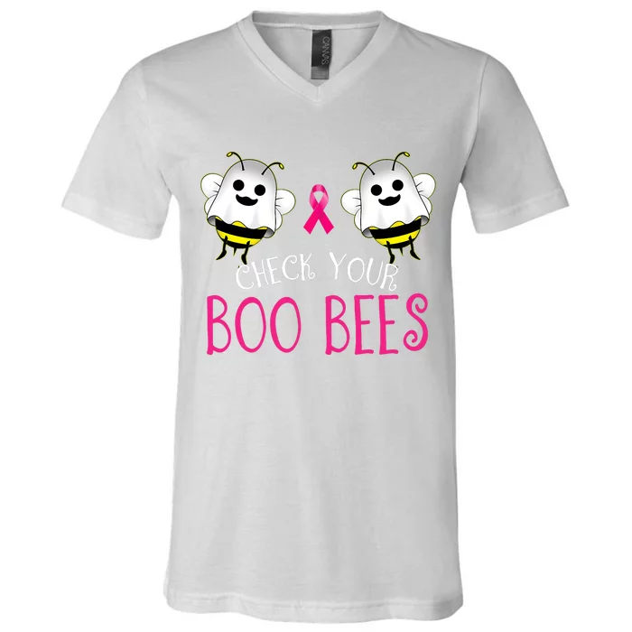 Check Your Boo Bees Funny Breast Cancer Halloween V-Neck T-Shirt