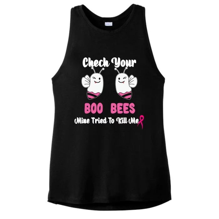 Check Your Boobs Mine Tried To Kill Me Breast Cancer Warrior Ladies Tri-Blend Wicking Tank