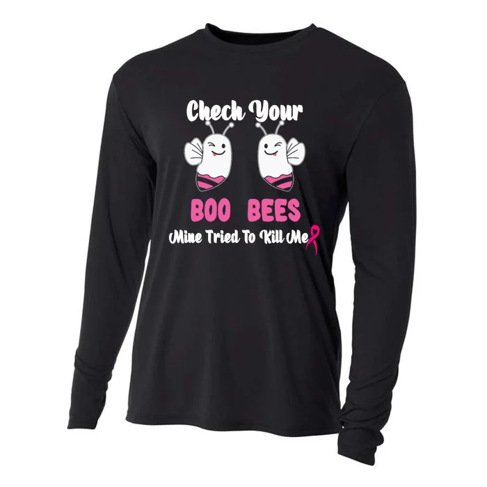 Check Your Boobs Mine Tried To Kill Me Breast Cancer Warrior Cooling Performance Long Sleeve Crew