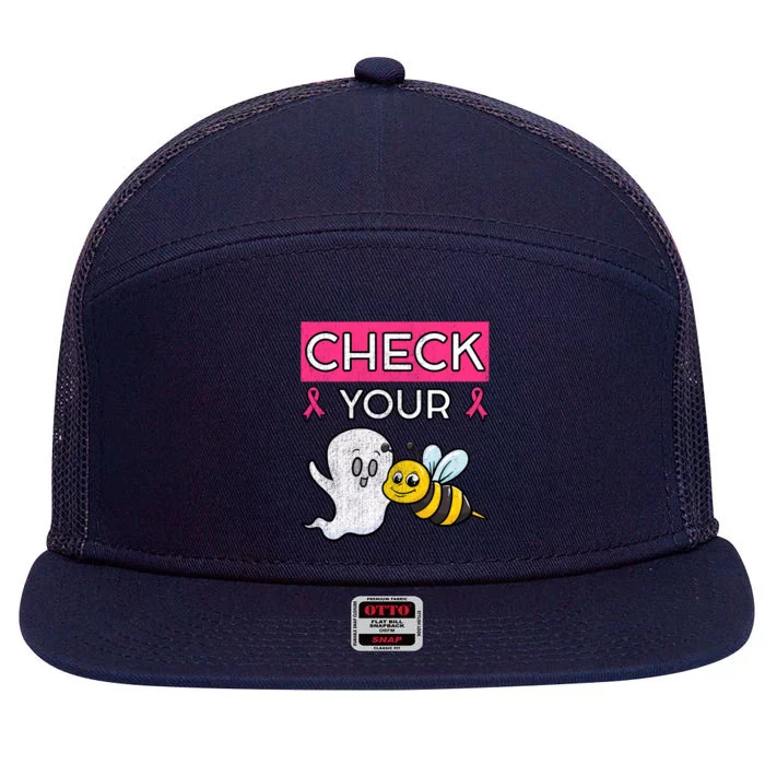 Check Your Boo Bees Cancer Beekeeper Halloween Chemo Gift Cool Gift 7 Panel Mesh Trucker Snapback Hat