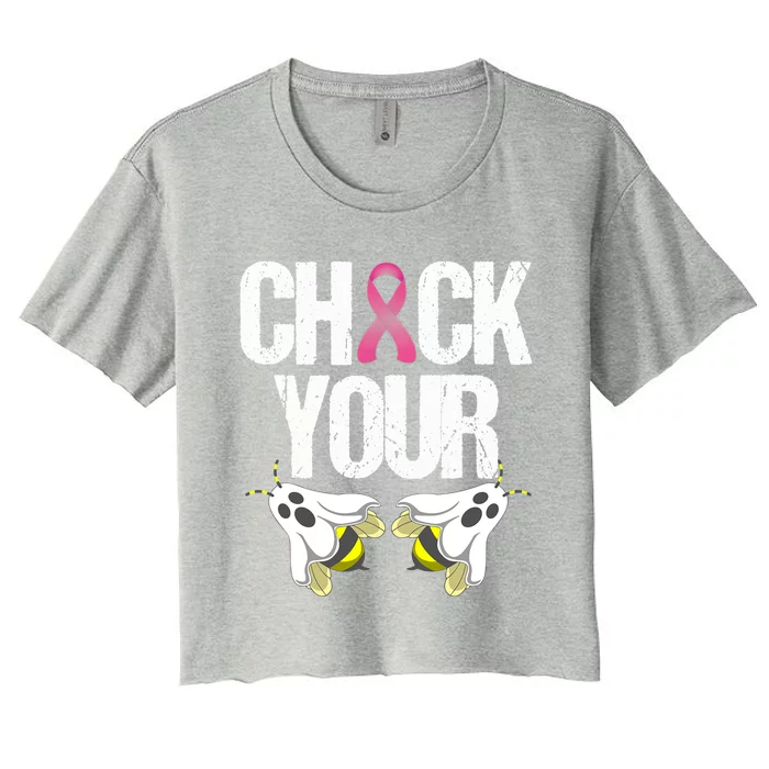 Check Your Boo Bees Halloween Breast Cancer Awareness Funny Gift Women's Crop Top Tee