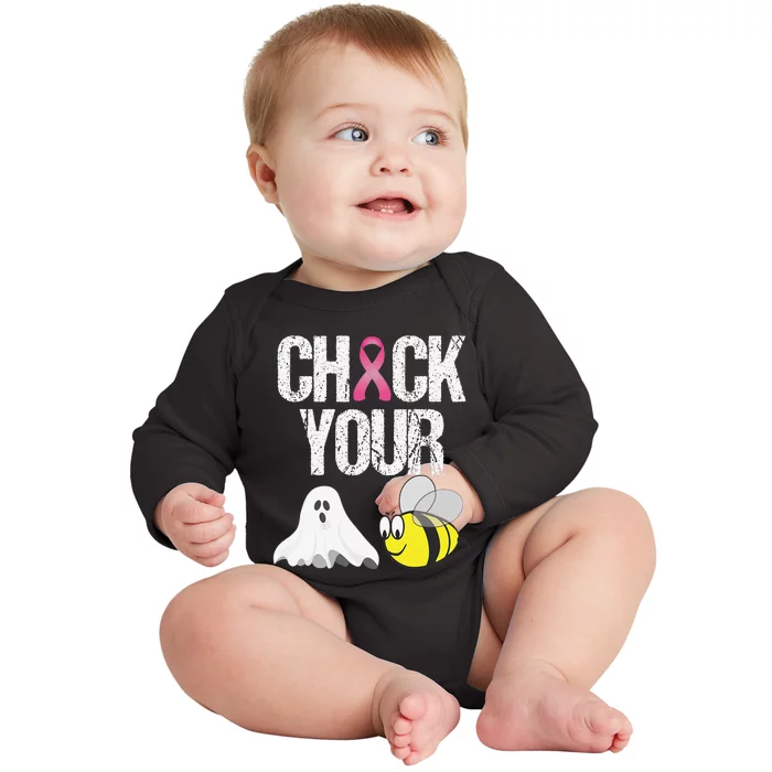 Check Your Boo Bees Funny Breast Cancer Halloween Gift Baby Long Sleeve Bodysuit