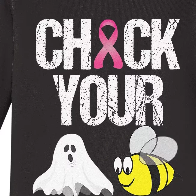 Check Your Boo Bees Funny Breast Cancer Halloween Gift Baby Long Sleeve Bodysuit