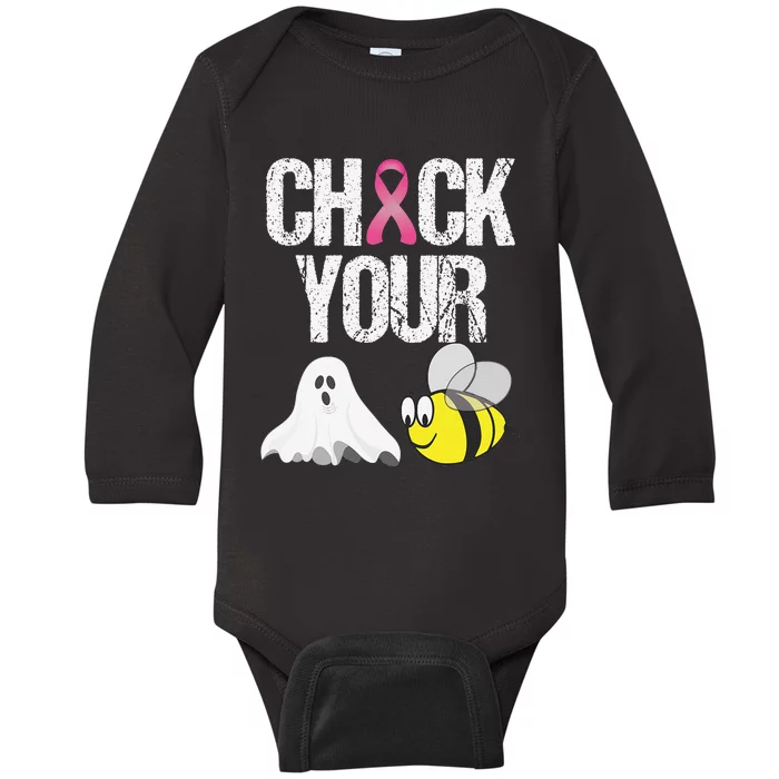 Check Your Boo Bees Funny Breast Cancer Halloween Gift Baby Long Sleeve Bodysuit