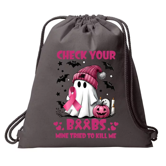 Check Your Boo Breast Cancer Halloween Drawstring Bag