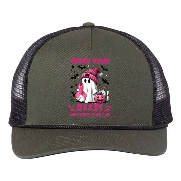 Check Your Boo Breast Cancer Halloween Retro Rope Trucker Hat Cap