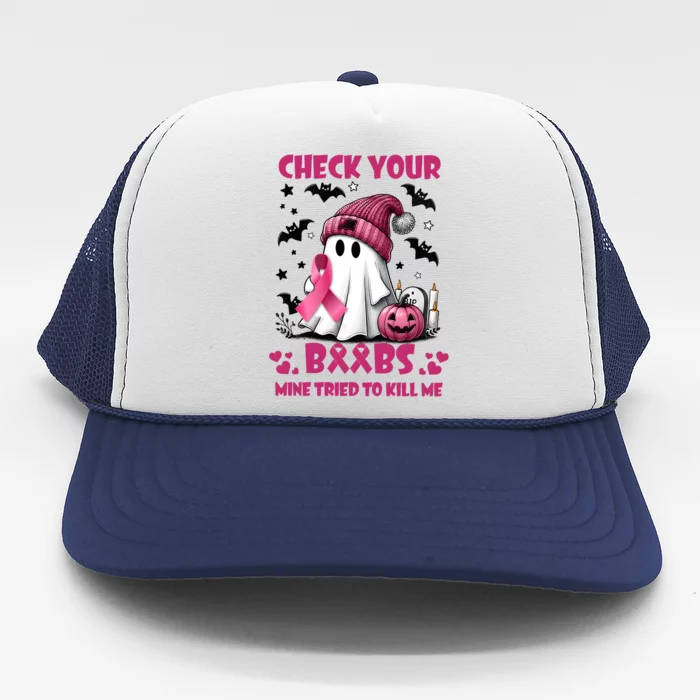 Check Your Boo Breast Cancer Halloween Trucker Hat