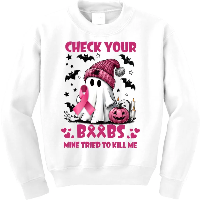 Check Your Boo Breast Cancer Halloween Kids Sweatshirt