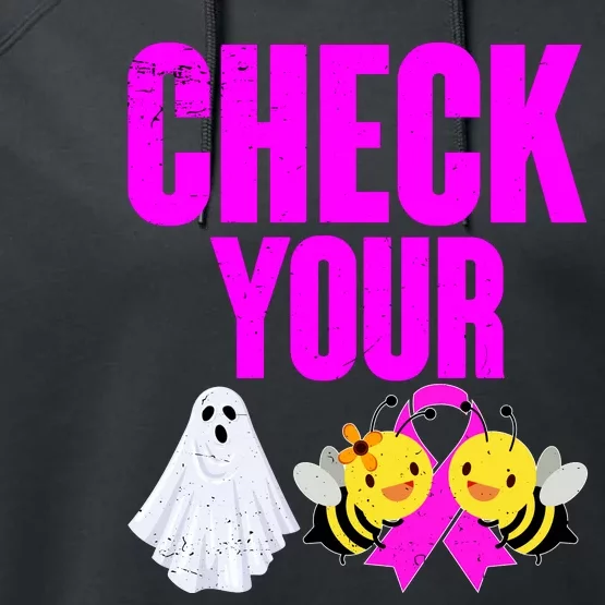 Check Your Boo Bees Breast Cancer Halloween Cute Performance Fleece Hoodie