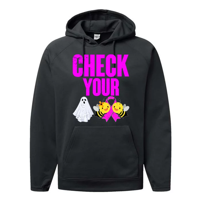 Check Your Boo Bees Breast Cancer Halloween Cute Performance Fleece Hoodie