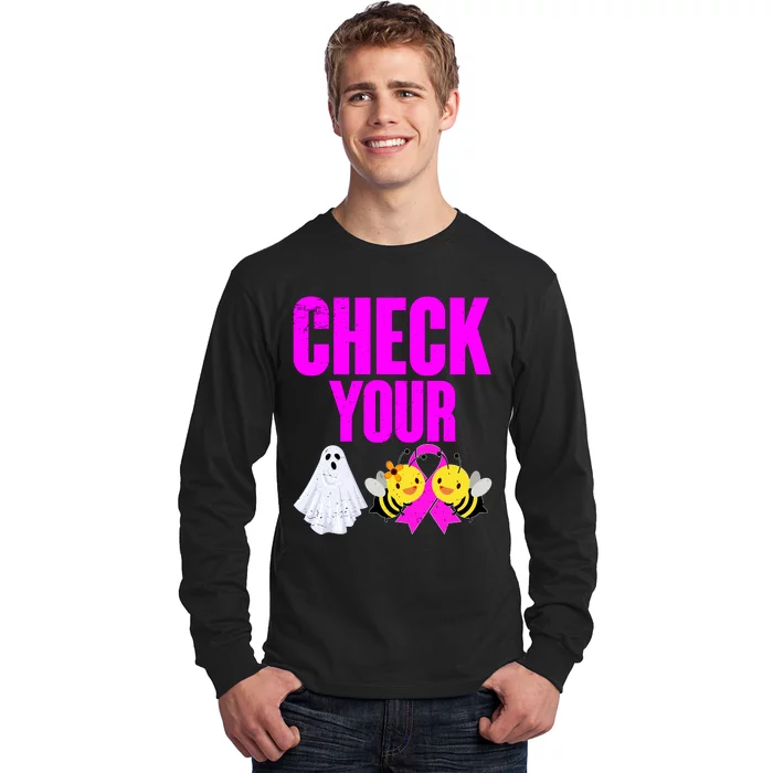 Check Your Boo Bees Breast Cancer Halloween Cute Long Sleeve Shirt