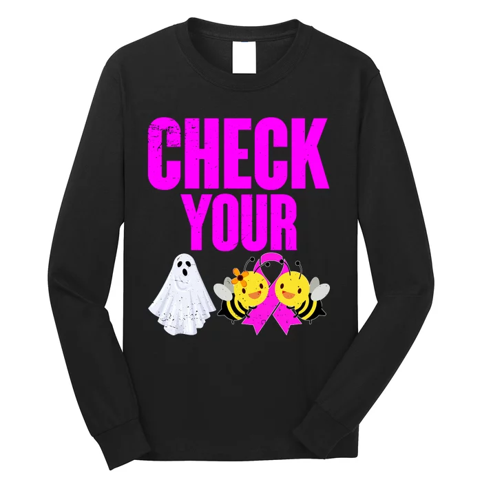 Check Your Boo Bees Breast Cancer Halloween Cute Long Sleeve Shirt