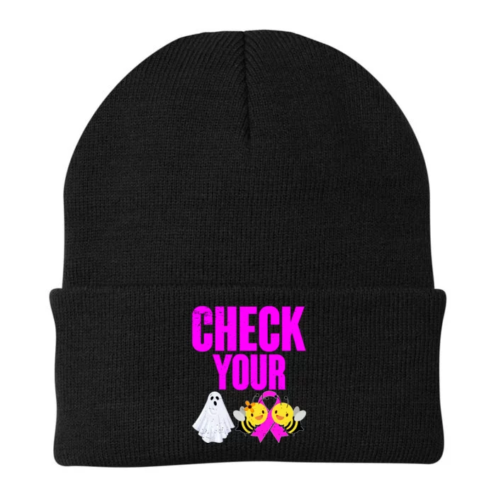 Check Your Boo Bees Breast Cancer Halloween Cute Knit Cap Winter Beanie