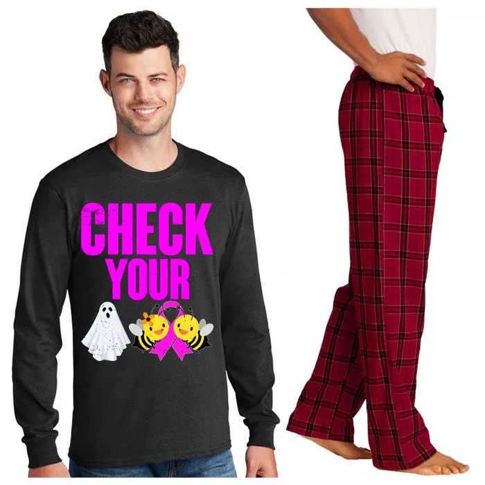 Check Your Boo Bees Breast Cancer Halloween Cute Long Sleeve Pajama Set