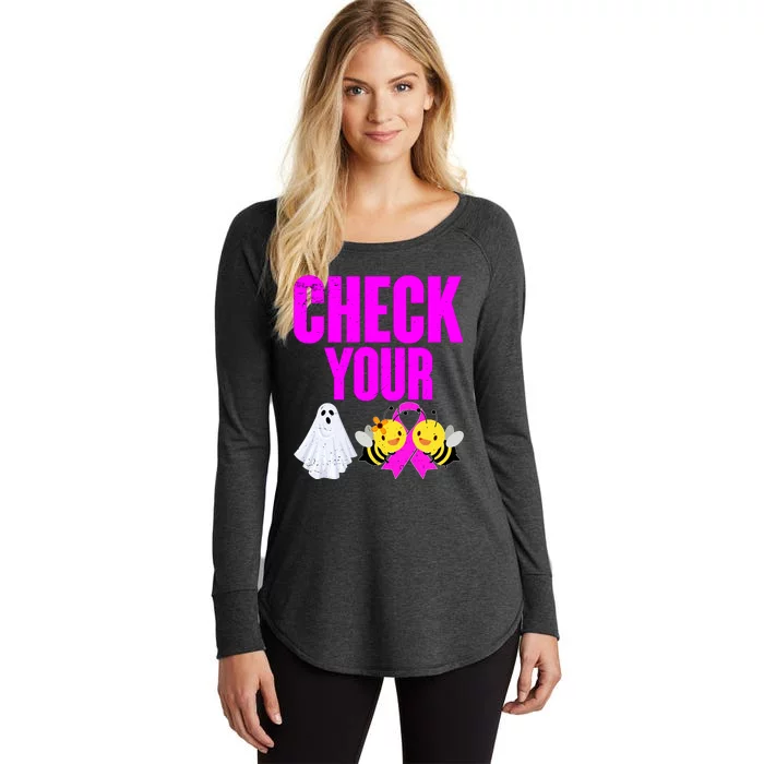 Check Your Boo Bees Breast Cancer Halloween Cute Women's Perfect Tri Tunic Long Sleeve Shirt