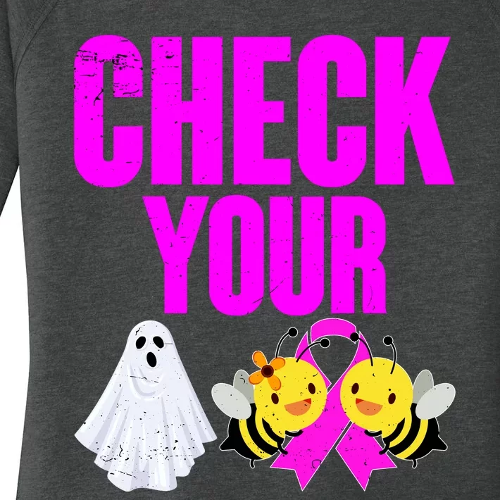 Check Your Boo Bees Breast Cancer Halloween Cute Women's Perfect Tri Tunic Long Sleeve Shirt