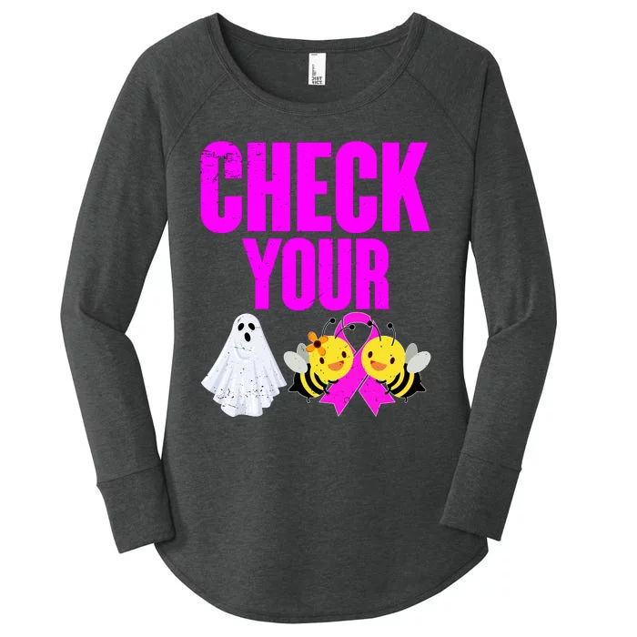 Check Your Boo Bees Breast Cancer Halloween Cute Women's Perfect Tri Tunic Long Sleeve Shirt