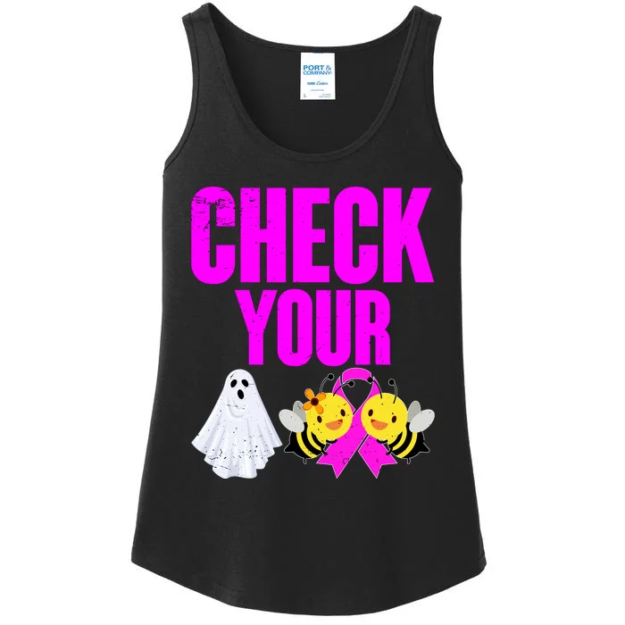 Check Your Boo Bees Breast Cancer Halloween Cute Ladies Essential Tank