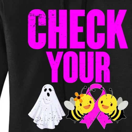 Check Your Boo Bees Breast Cancer Halloween Cute Women's Pullover Hoodie