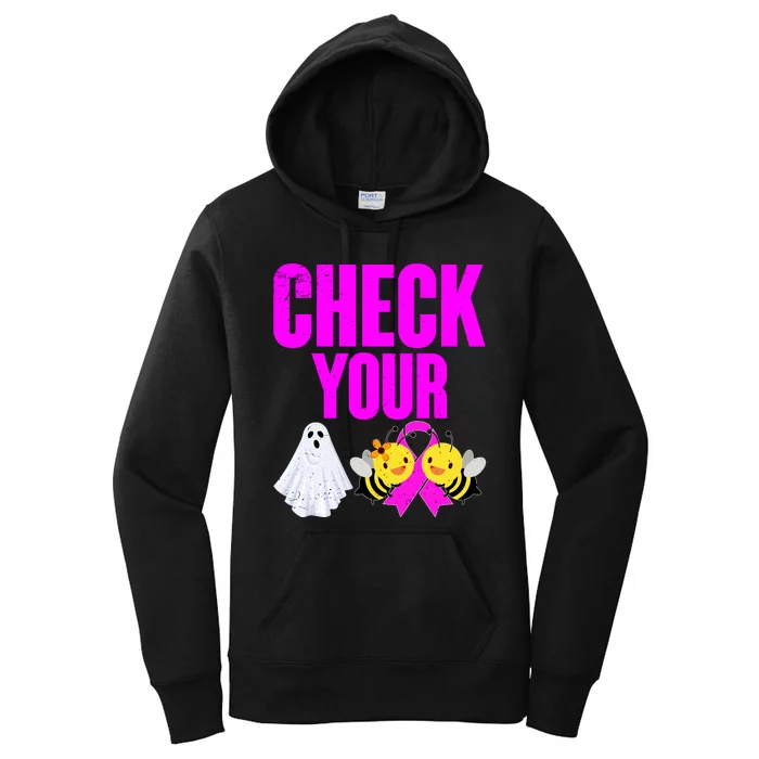 Check Your Boo Bees Breast Cancer Halloween Cute Women's Pullover Hoodie