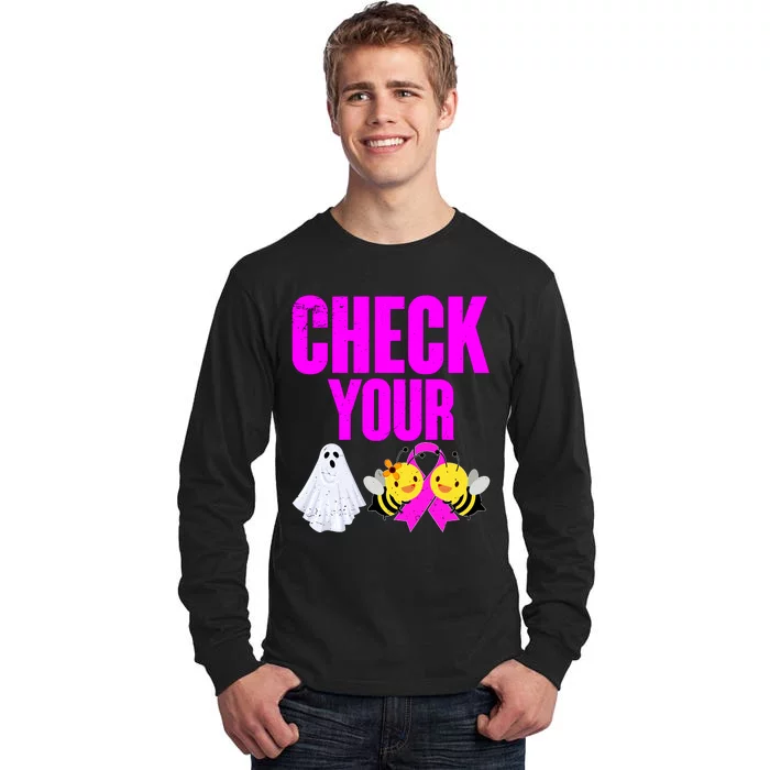 Check Your Boo Bees Breast Cancer Halloween Cute Tall Long Sleeve T-Shirt