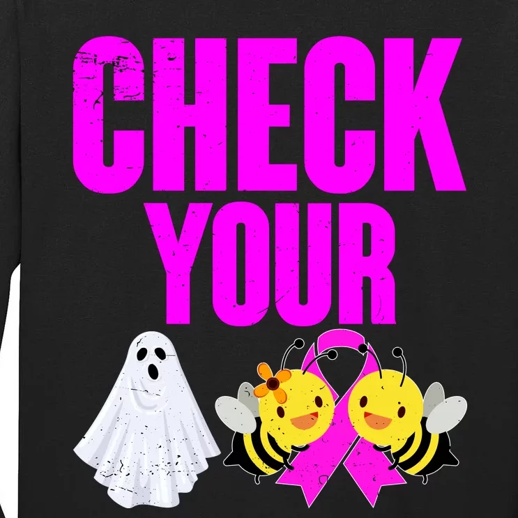 Check Your Boo Bees Breast Cancer Halloween Cute Tall Long Sleeve T-Shirt