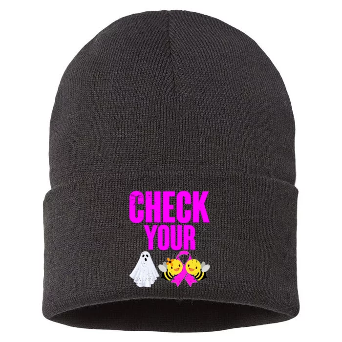 Check Your Boo Bees Breast Cancer Halloween Cute Sustainable Knit Beanie