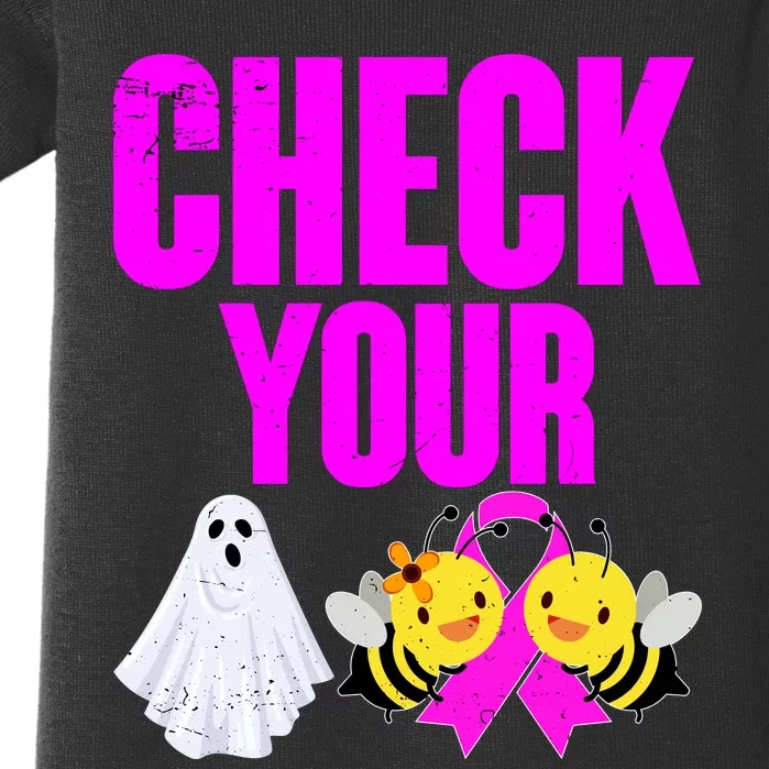 Check Your Boo Bees Breast Cancer Halloween Cute Baby Bodysuit