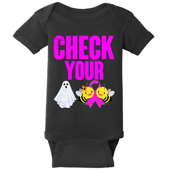 Check Your Boo Bees Breast Cancer Halloween Cute Baby Bodysuit