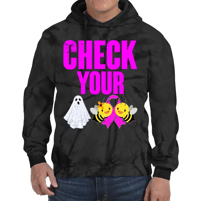 Check Your Boo Bees Breast Cancer Halloween Cute Tie Dye Hoodie