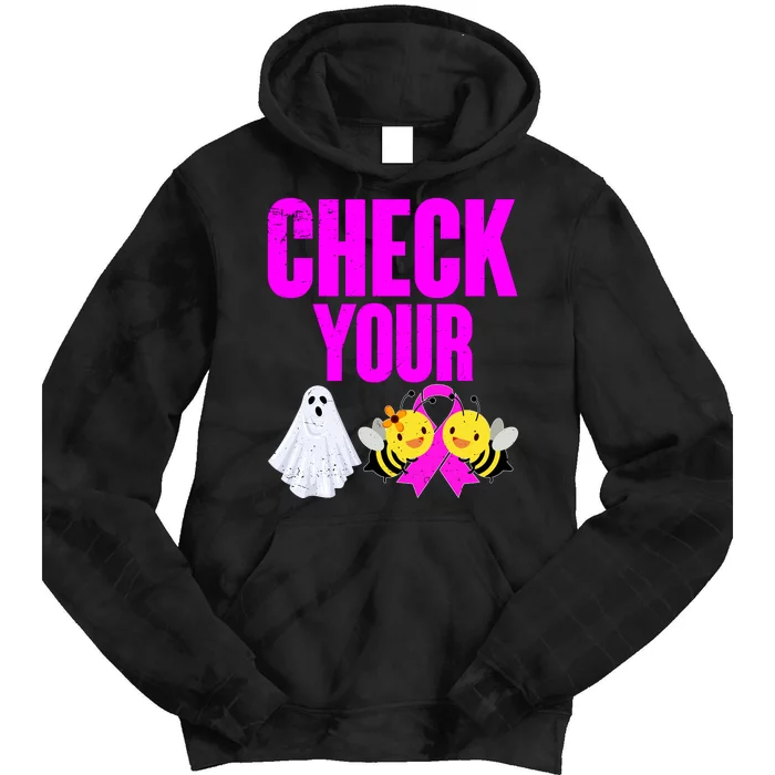 Check Your Boo Bees Breast Cancer Halloween Cute Tie Dye Hoodie