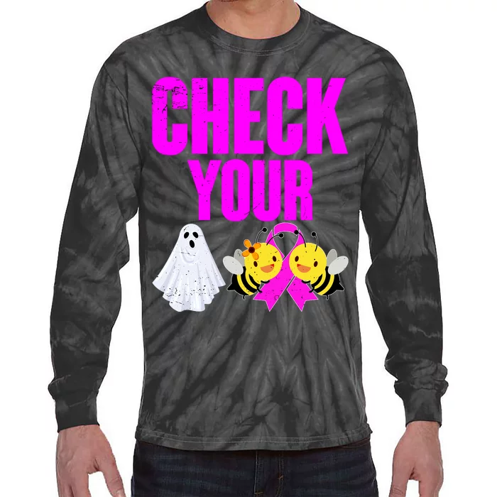 Check Your Boo Bees Breast Cancer Halloween Cute Tie-Dye Long Sleeve Shirt