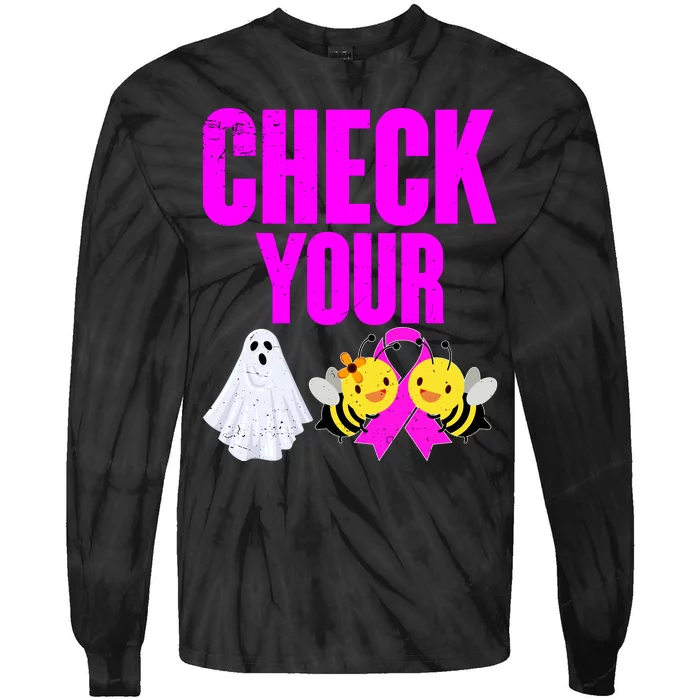 Check Your Boo Bees Breast Cancer Halloween Cute Tie-Dye Long Sleeve Shirt