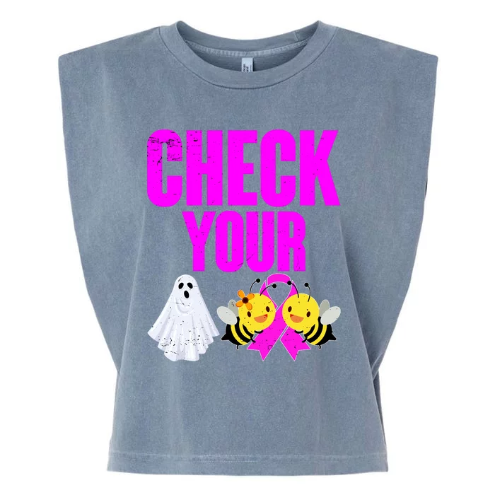 Check Your Boo Bees Breast Cancer Halloween Cute Garment-Dyed Women's Muscle Tee