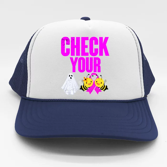 Check Your Boo Bees Breast Cancer Halloween Cute Trucker Hat